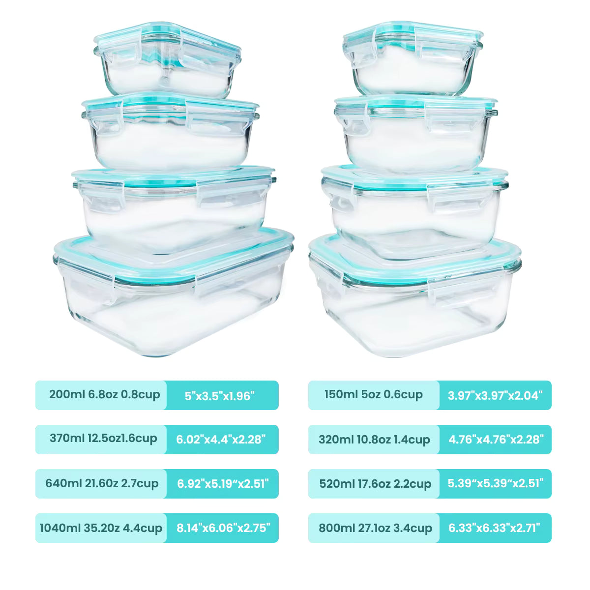 Glass Food Storage Containers Set (8pcs) – Airtight & Stackable