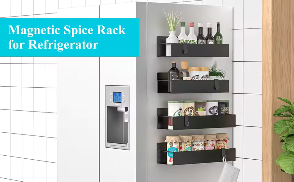 Magnetic Spice Rack Organizer (4 Pack) – Fridge Storage Solution