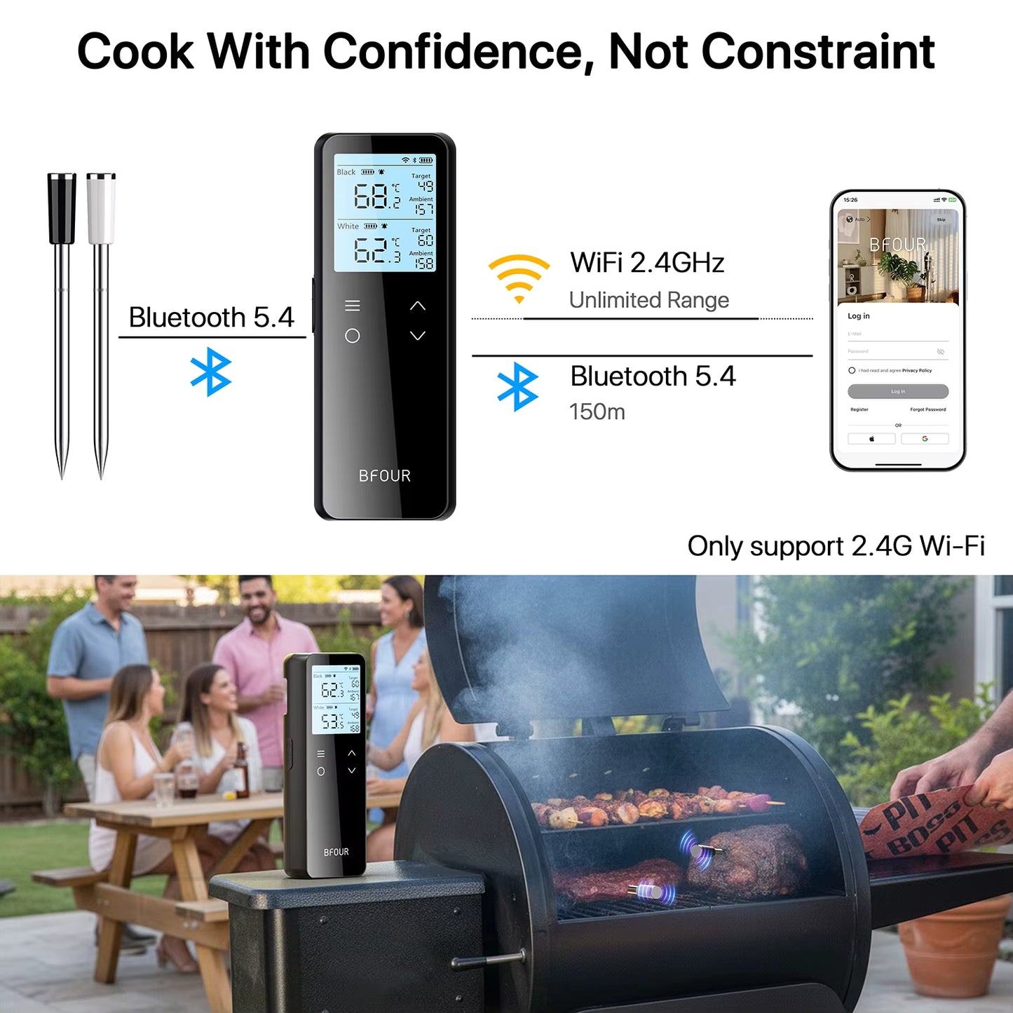 Wireless Meat Thermometer – WiFi & Bluetooth Smart Cooking Probe