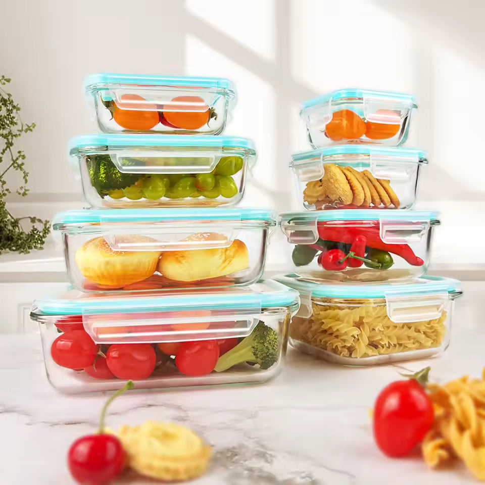 Glass Food Storage Containers Set (8pcs) – Airtight & Stackable