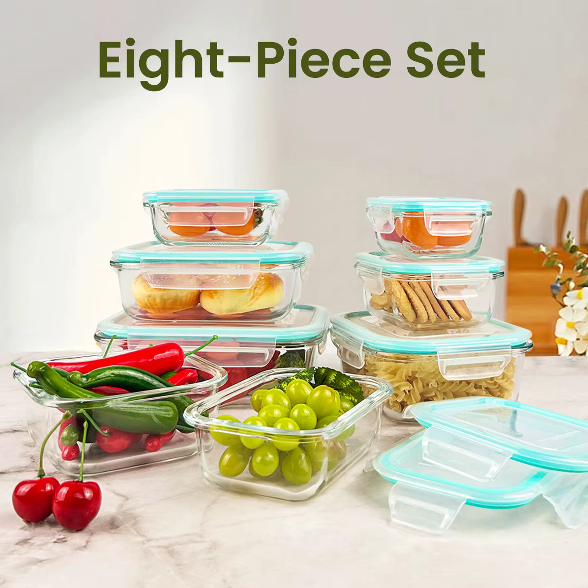 Glass Food Storage Containers Set (8pcs) – Airtight & Stackable