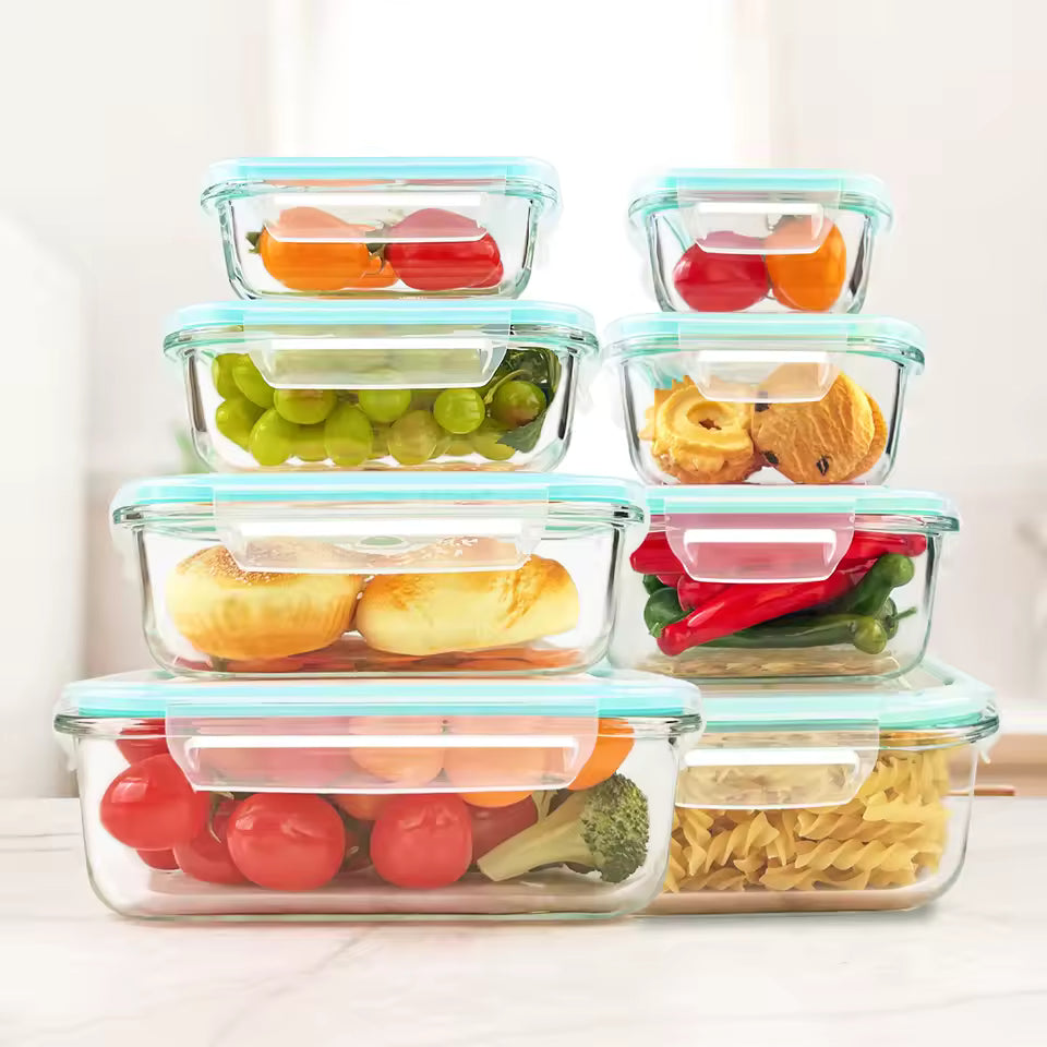 Glass Food Storage Containers Set (8pcs) – Airtight & Stackable