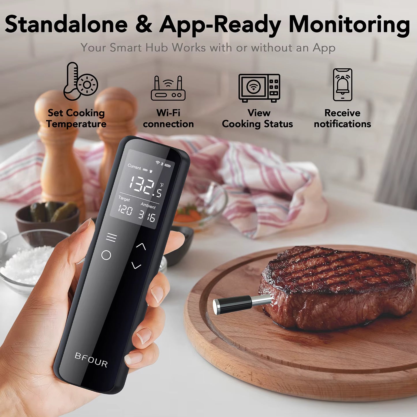 Wireless Meat Thermometer – WiFi & Bluetooth Smart Cooking Probe