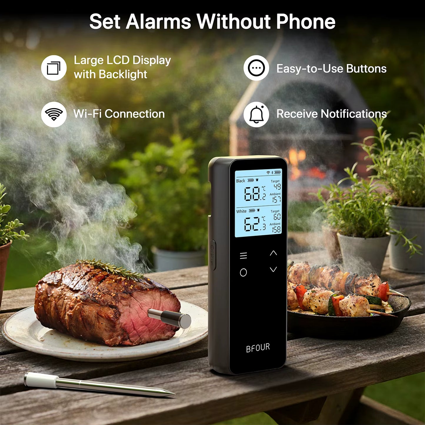 Wireless Meat Thermometer – WiFi & Bluetooth Smart Cooking Probe